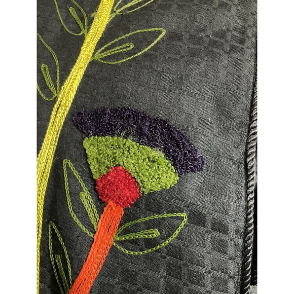 Womens Wearable Art Jacket Size Medium Black Floral Embroidered Boho Colorful - Picture 6 of 8